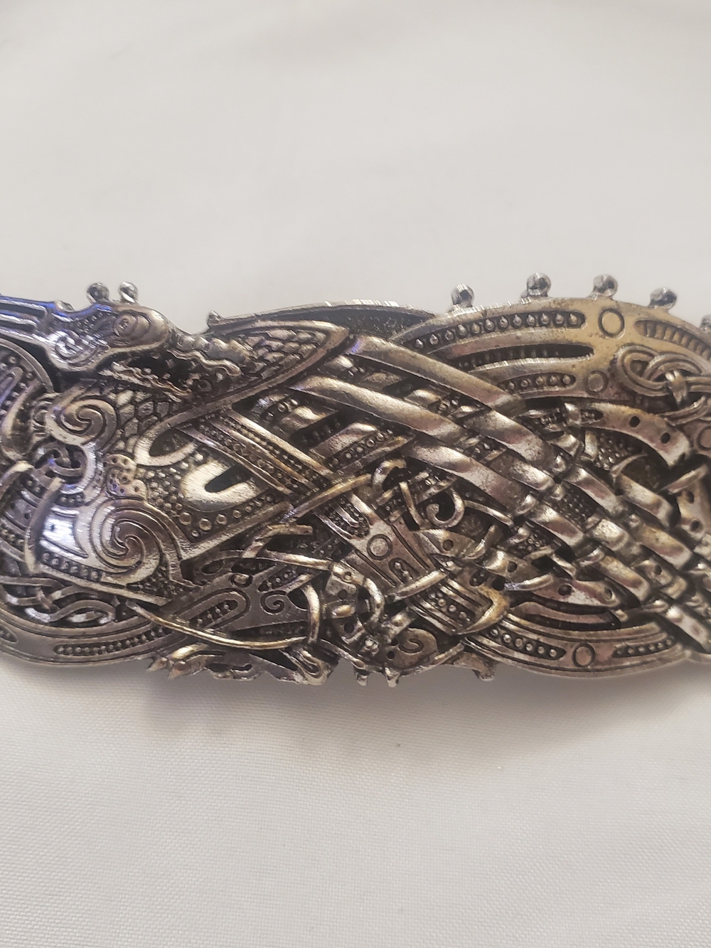 Intricate Antique Silver-Tone Celtic Barrette Hair Clip